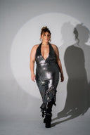 ROYALE Silver Halter Dress