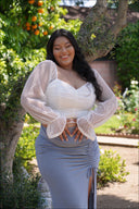 MARINA White Ruffle Shirred Top