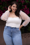 LANA White Polka Dot Puff Sleeve Top