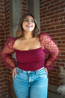 LANA Red Polka Dot Puff Sleeve Top