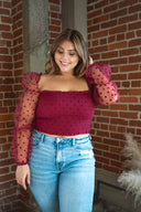 LANA Red Polka Dot Puff Sleeve Top
