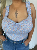 VIOLET Blue Floral Print Bodysuit