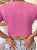 DIAMOND Pink Soft Ribbed Crop Top with Safety Pin Closure