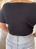 DIAMOND Black Soft Ribbed Crop Top with Safety Pin Closure